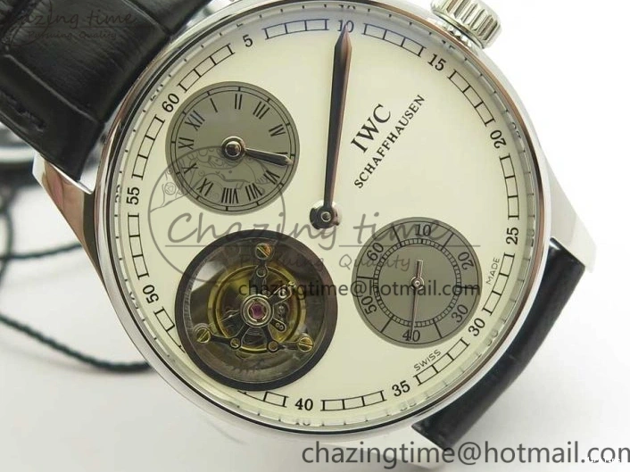 MIROTIME 0331 Upgraded Portuguese Flying Tourbillon SS White Dial 2 Sub Dials on Black Leather Strap 7161